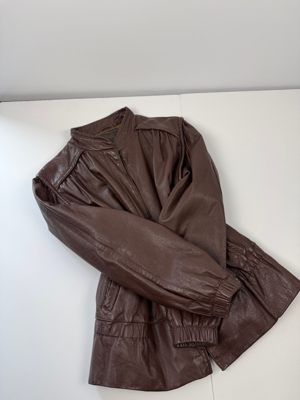 Womens Brown Leather Jacket - Sleek Stand Collar Style
